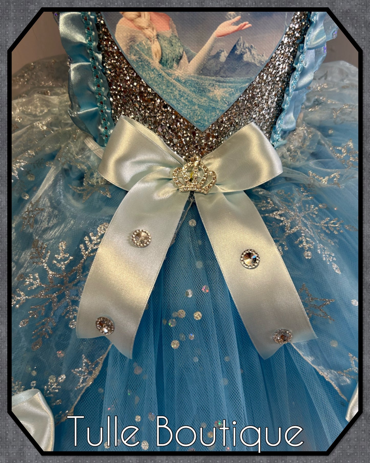 Girls sky blue Frozen Elsa turquoise snowflake ballgown tutu dress