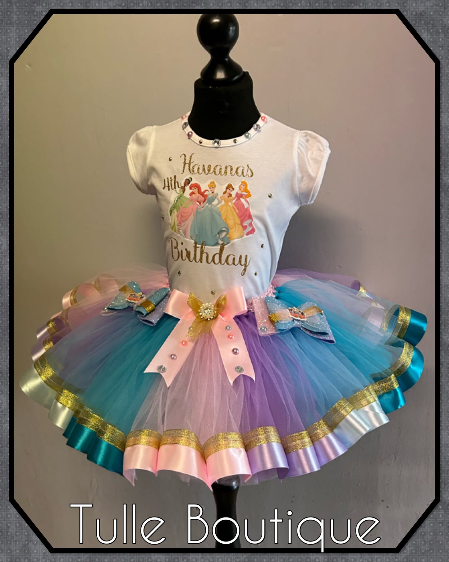 Girls Princess ribbon trimmed tutu birthday party outfit