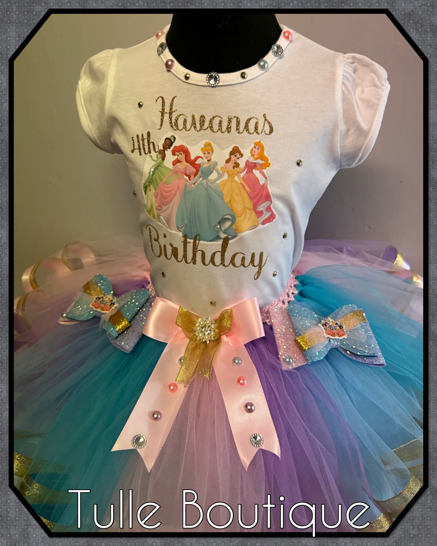 Girls Princess ribbon trimmed tutu birthday party outfit