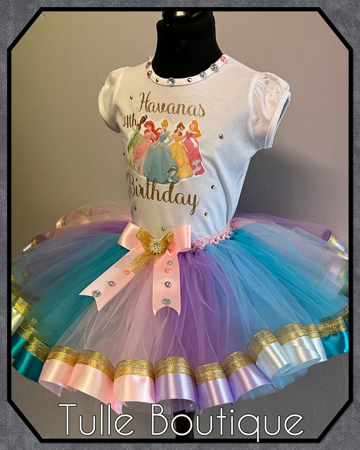 Girls Princess ribbon trimmed tutu birthday party outfit