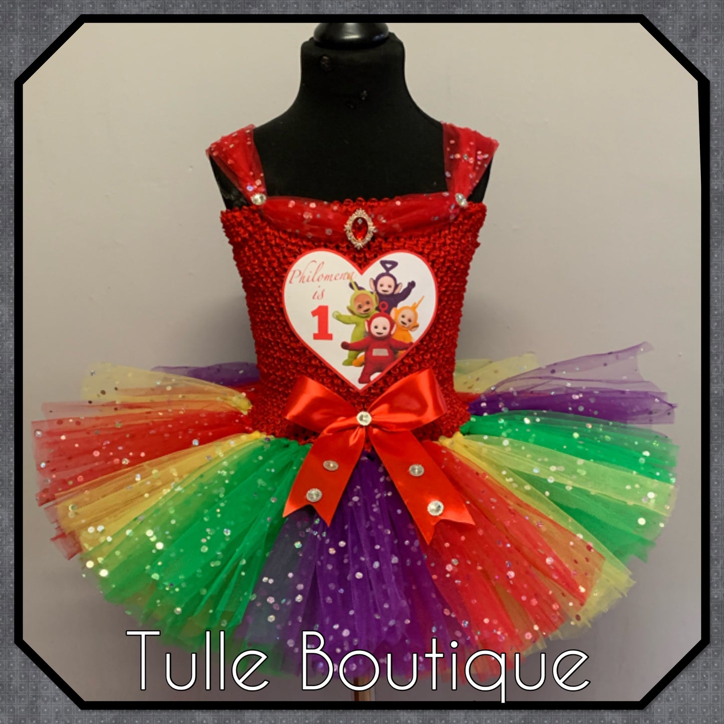 Girls Teletubbies personalized rainbow birthday tutu dress