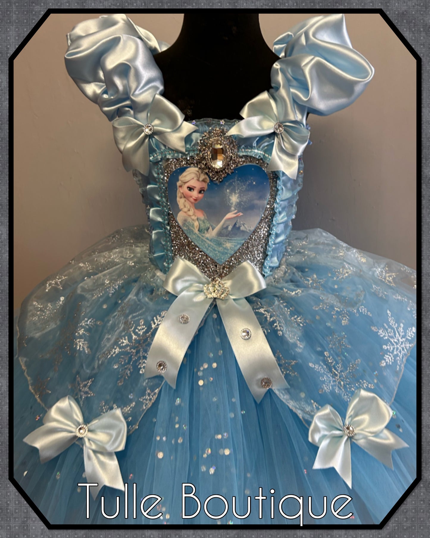 Girls sky blue Frozen Elsa turquoise snowflake ballgown tutu dress