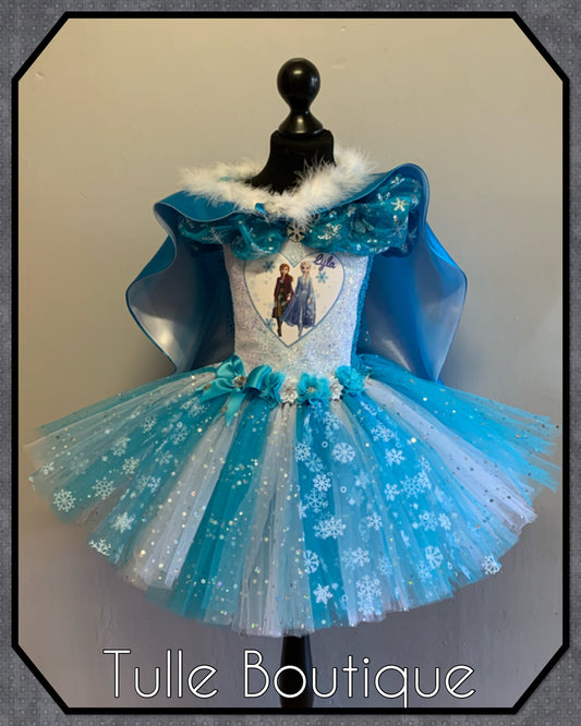 Frozen Elsa and Anna snowflake ballgown tutu dress and cape