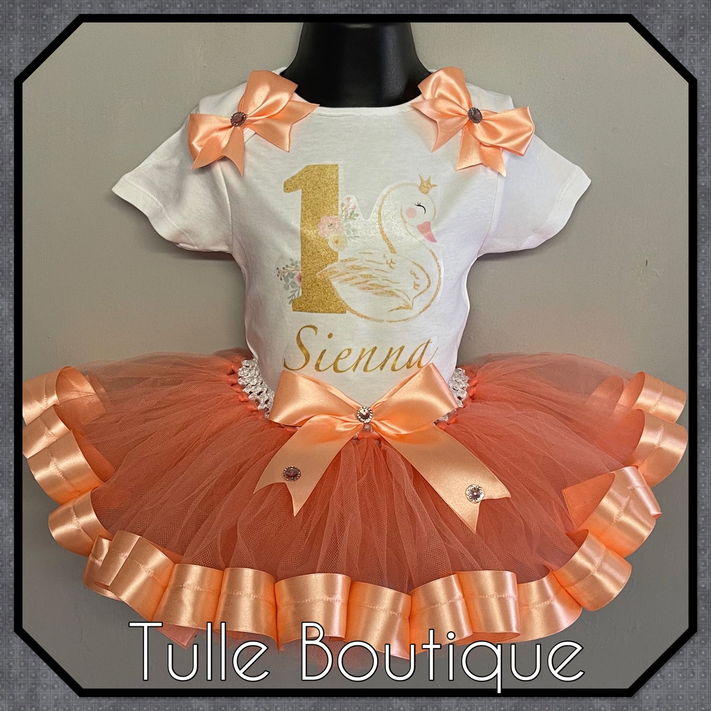 Swan princess ribbon trimmed tutu birthday party outfit