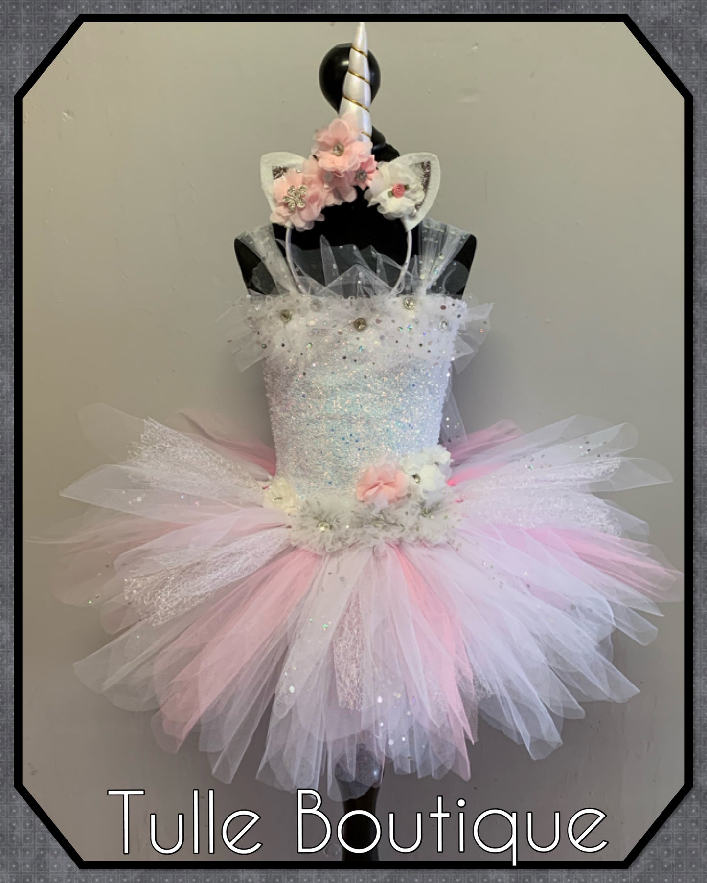 LACEY. Baby pink and white Unicorn princess tutu birthday party dress