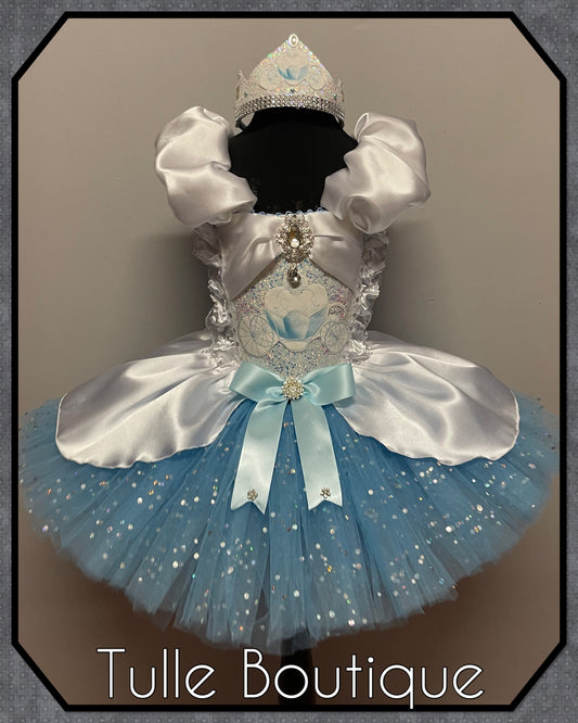 Cinderella carriage princess white and sky blue ballgown tutu dress