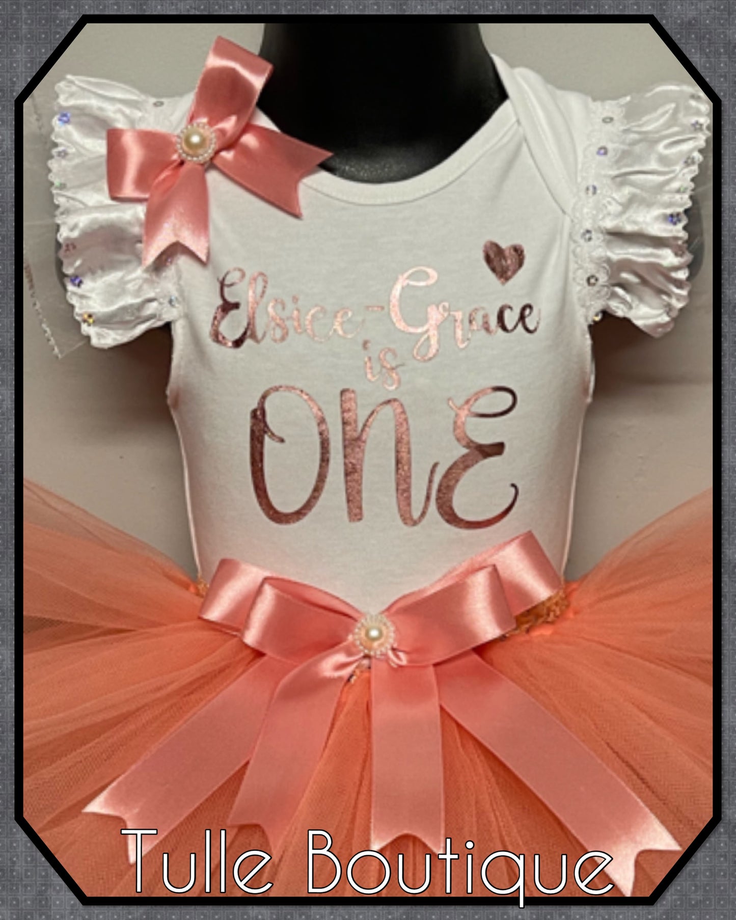 Rose gold T-shirt and tutu 1st birthday party outfit