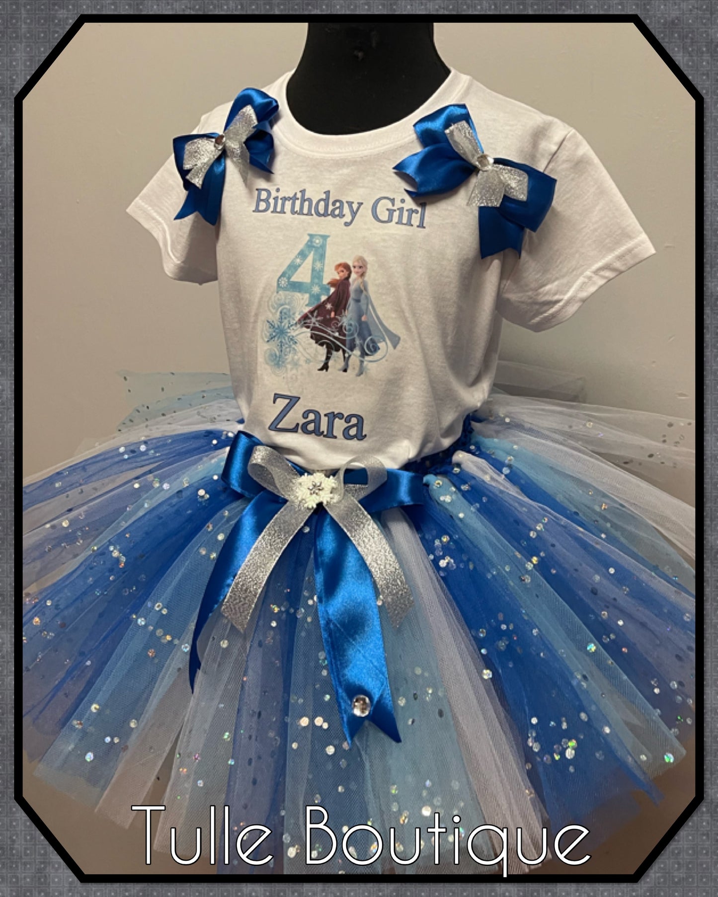 Frozen 2 T-shirt and tutu birthday party outfit blue and white mix