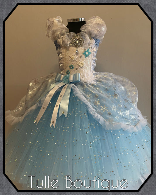 Snowflake Princess frozen ice queen full length ballgown tutu dress