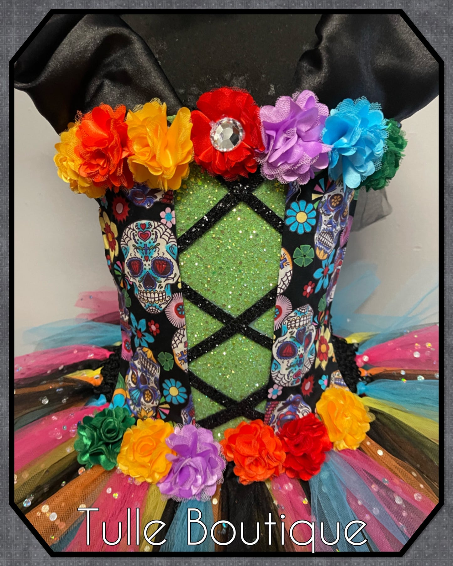 Girls Day of the dead sugar skull Halloween birthday party tutu dress princess tulle ballgown fancy dress world book day costume