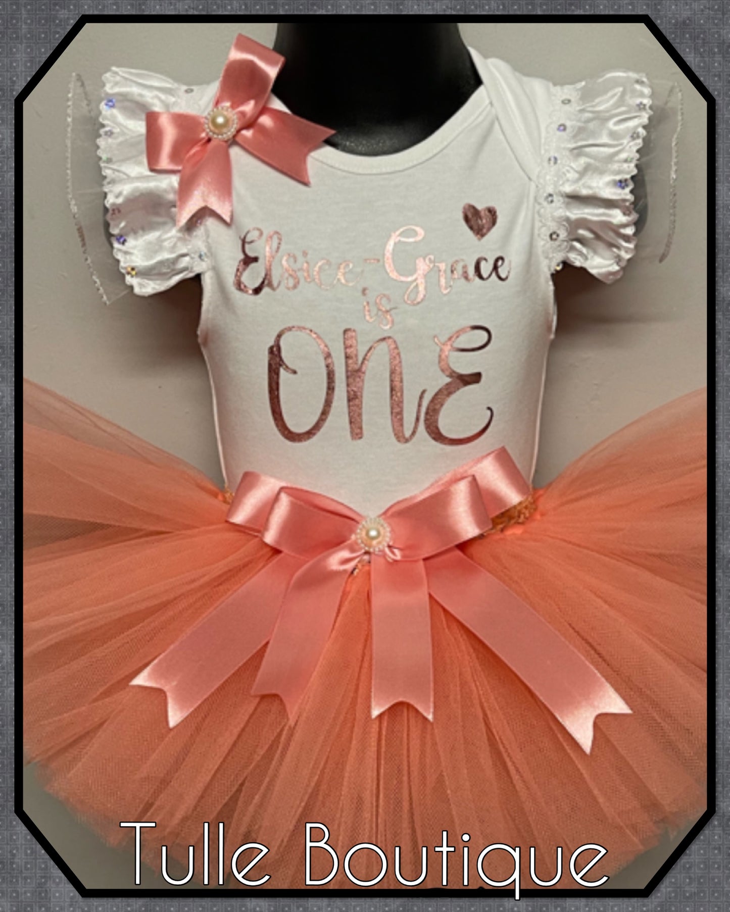 Rose gold T-shirt and tutu 1st birthday party outfit