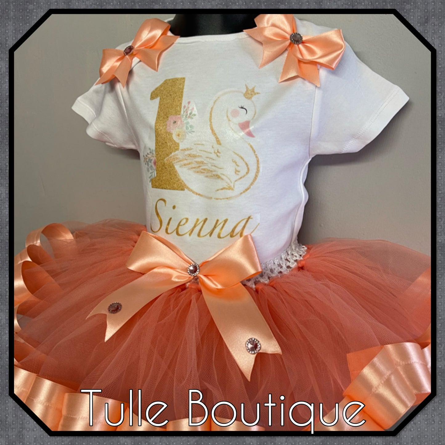 Swan princess ribbon trimmed tutu birthday party outfit