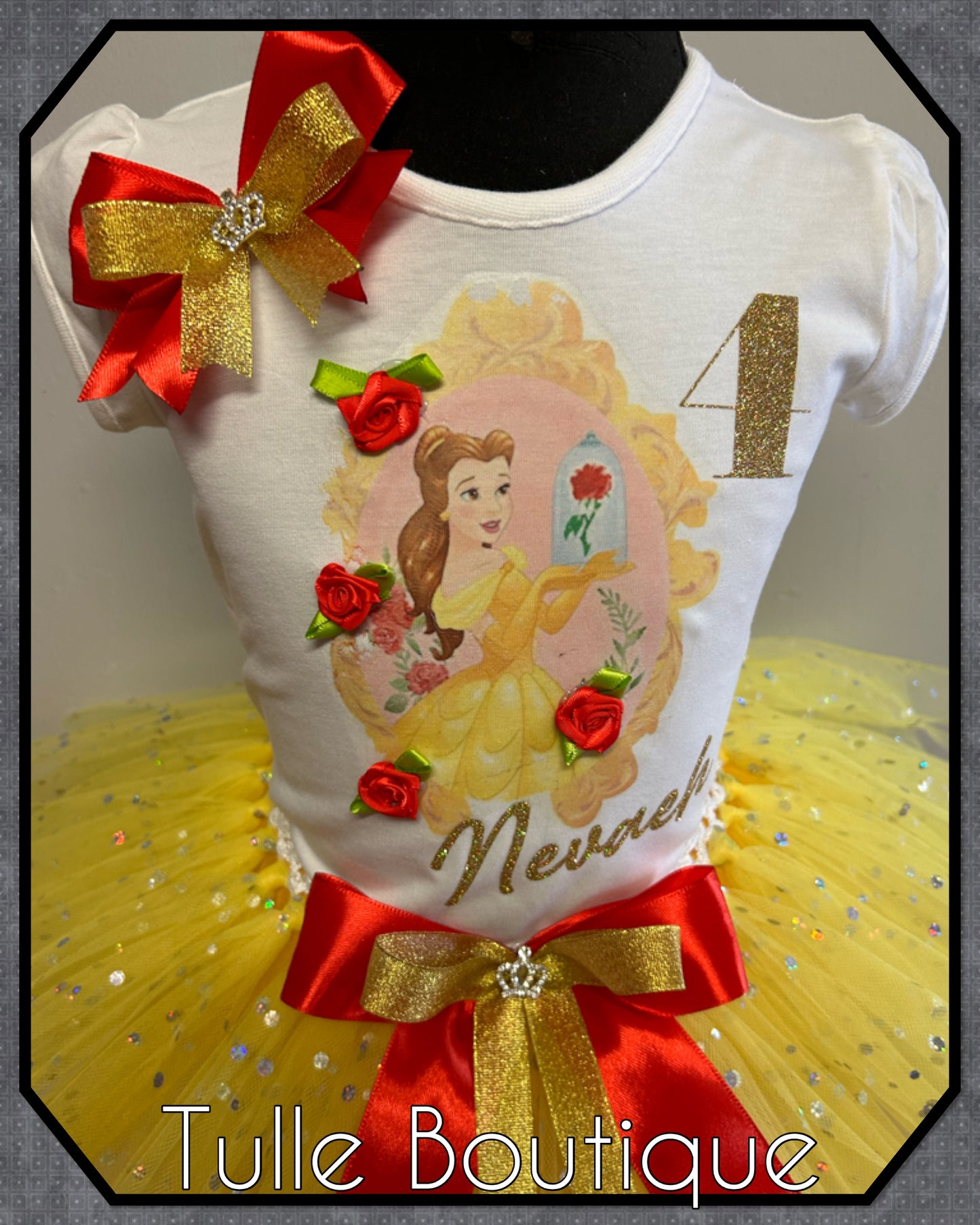 Girls Princess Belle birthday party tutu and T-shirt fancy party outfit