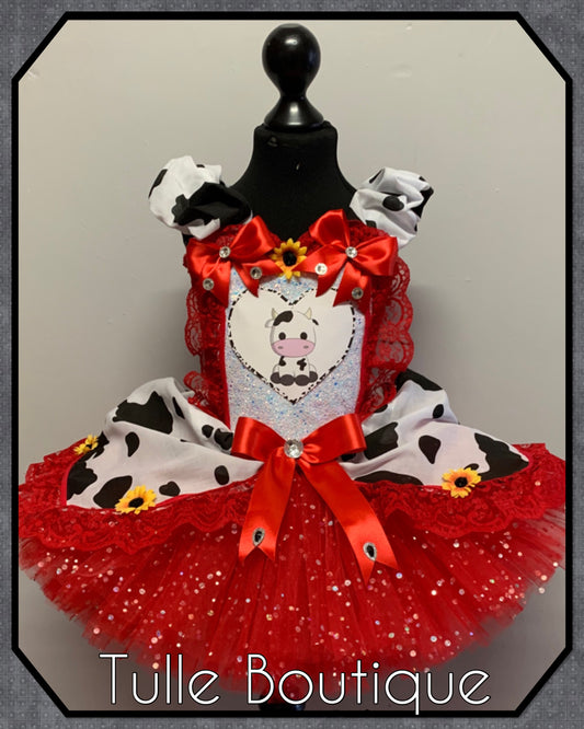 Girls Farmyard cow birthday party tutu dress fancy dress costume