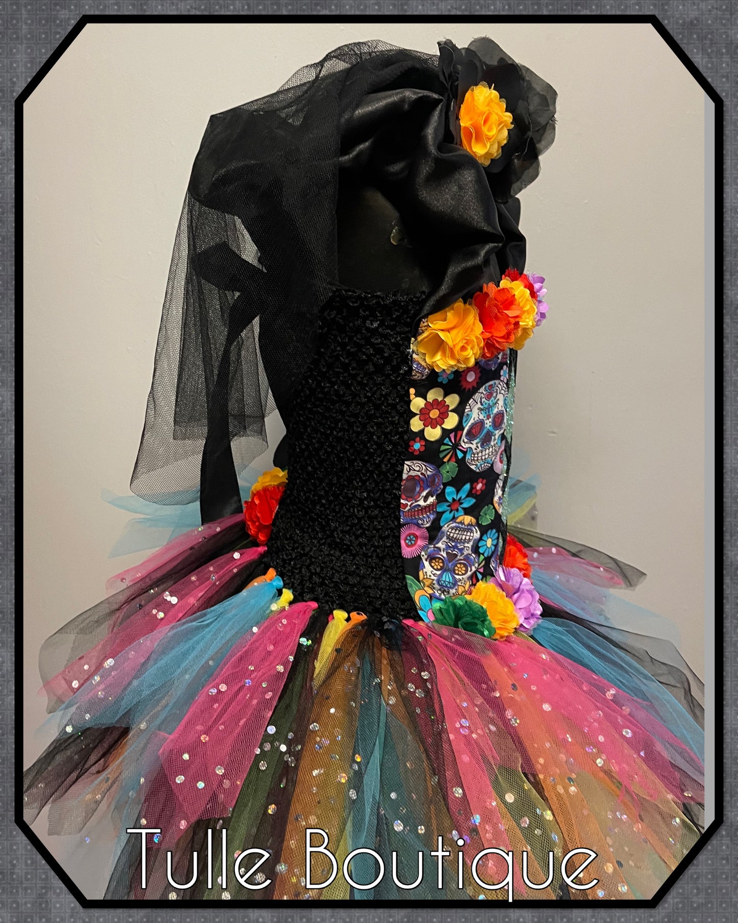 Girls Day of the dead sugar skull Halloween birthday party tutu dress princess tulle ballgown fancy dress world book day costume