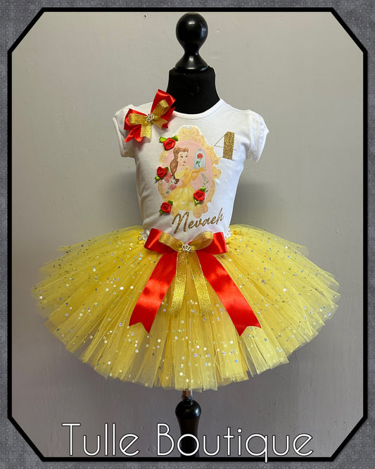 Girls Princess Belle birthday party tutu and T-shirt fancy party outfit