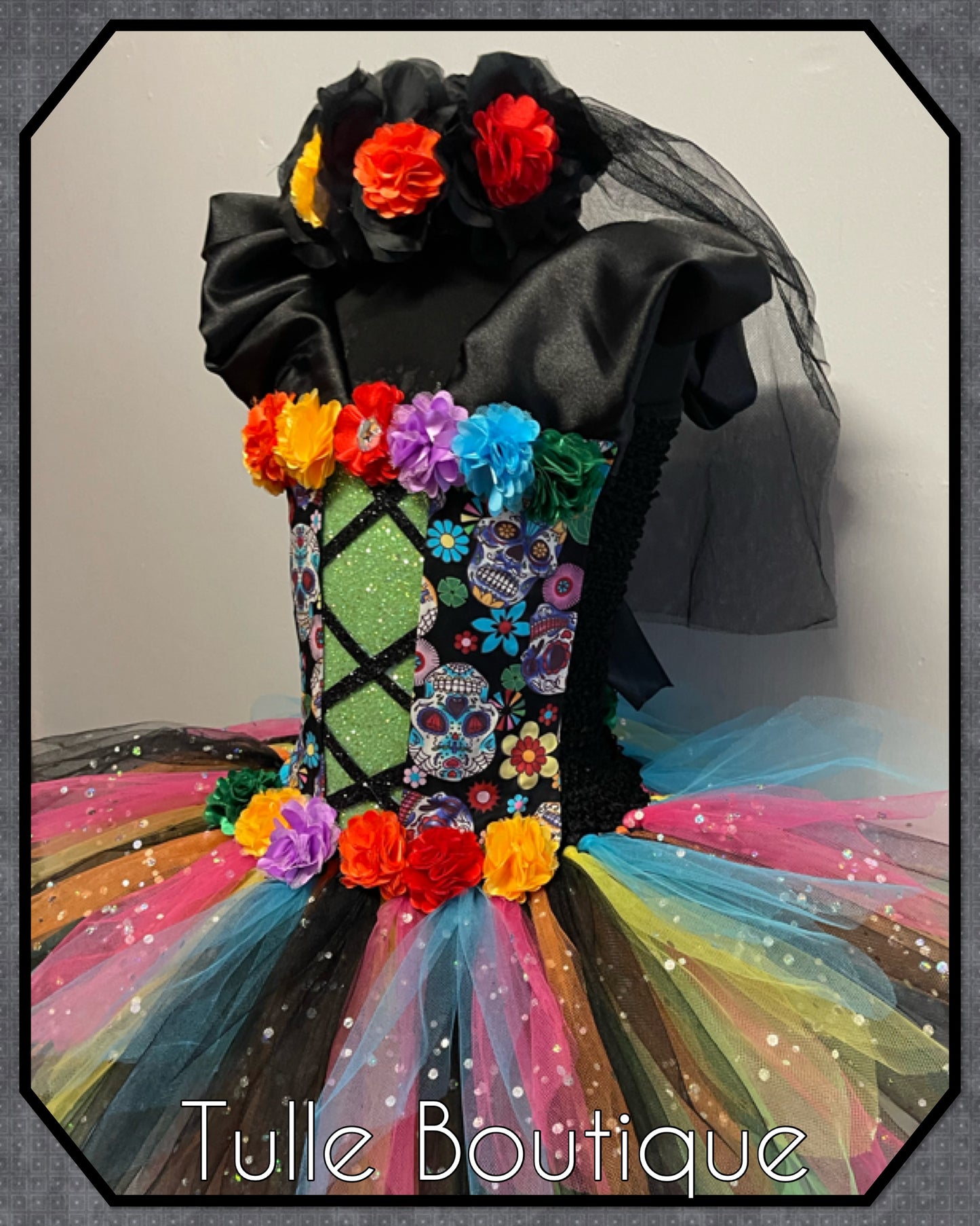 Girls Day of the dead sugar skull Halloween birthday party tutu dress princess tulle ballgown fancy dress world book day costume