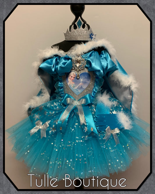 Turquoise Frozen Elsa short ballgown tutu dress with cape