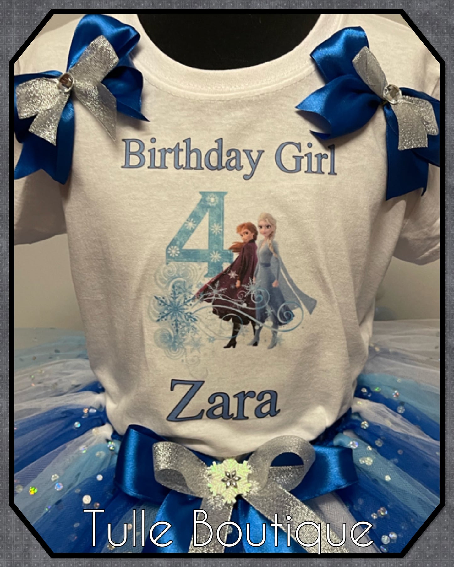 Frozen 2 T-shirt and tutu birthday party outfit blue and white mix