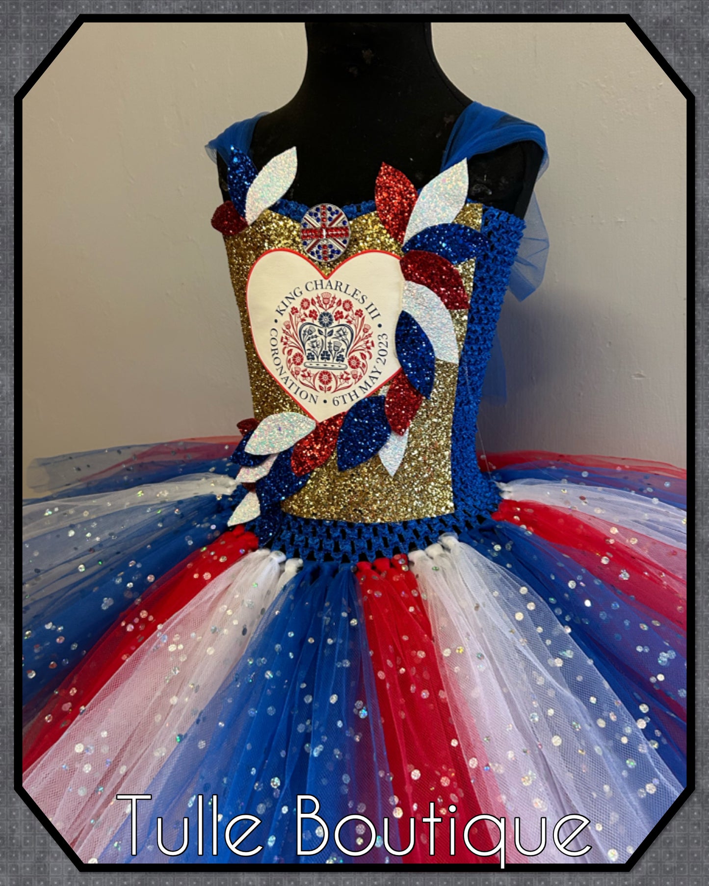 Union Jack Royal Princess  Kings Coronation Crown tutu dress