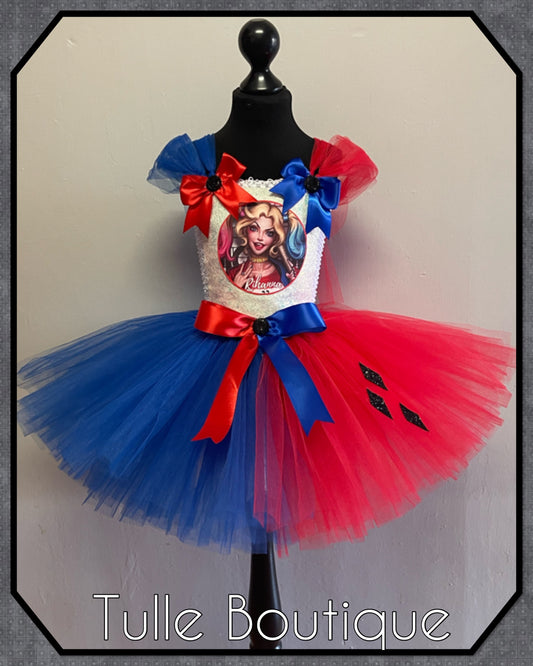 White top Harley Quinn halloween birthday tutu dress