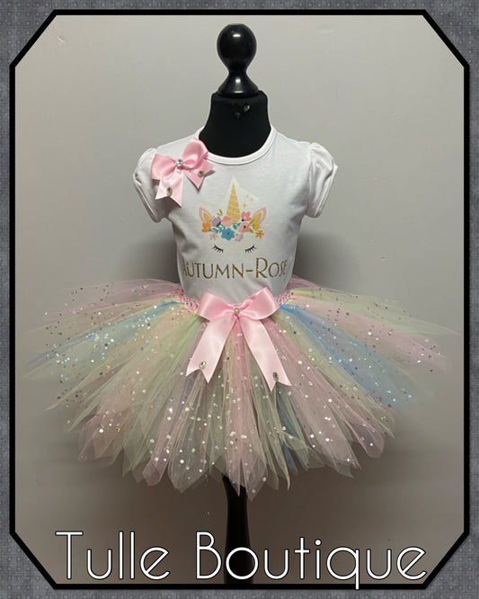 Pastel Rainbow unicorn T-shirt and tutu birthday party outfit