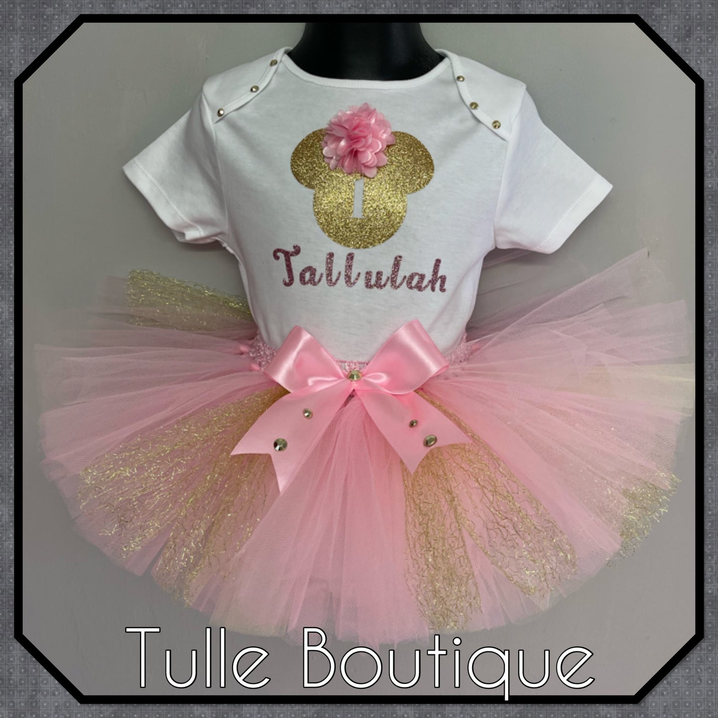 Pink and Gold Minnie Mouse 1st birthday party tutu outfit