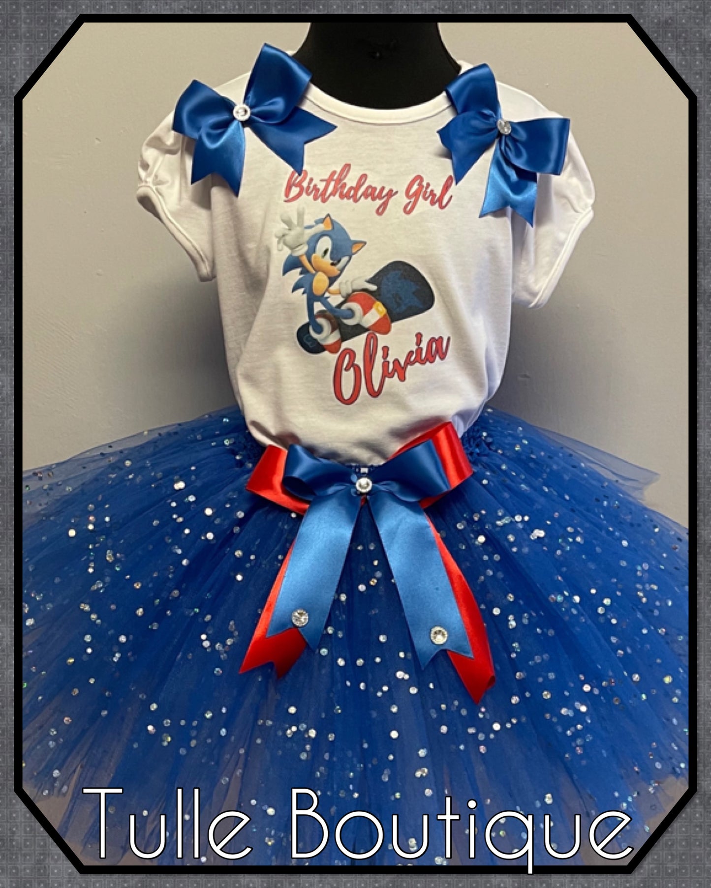 Sonic the hedgehog T-shirt and tutu birthday party outfit