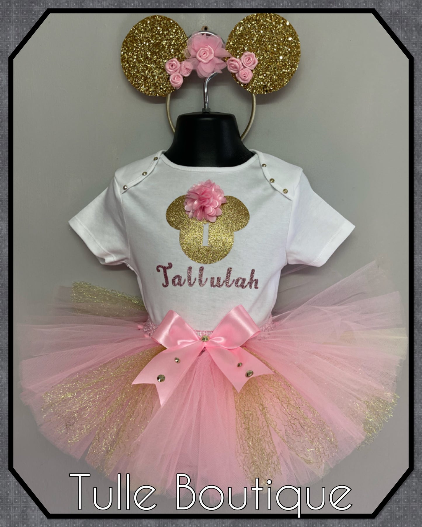 Pink and Gold Minnie Mouse 1st birthday party tutu outfit