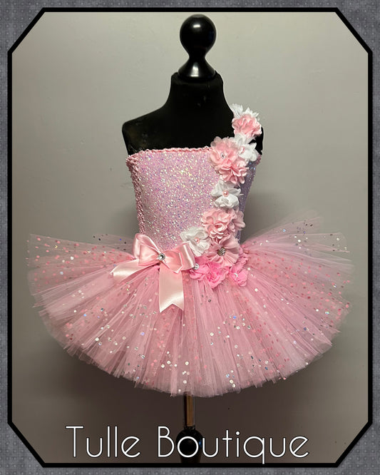 LYDIA. Glitter baby pink floral flower girl birthday party tutu dress