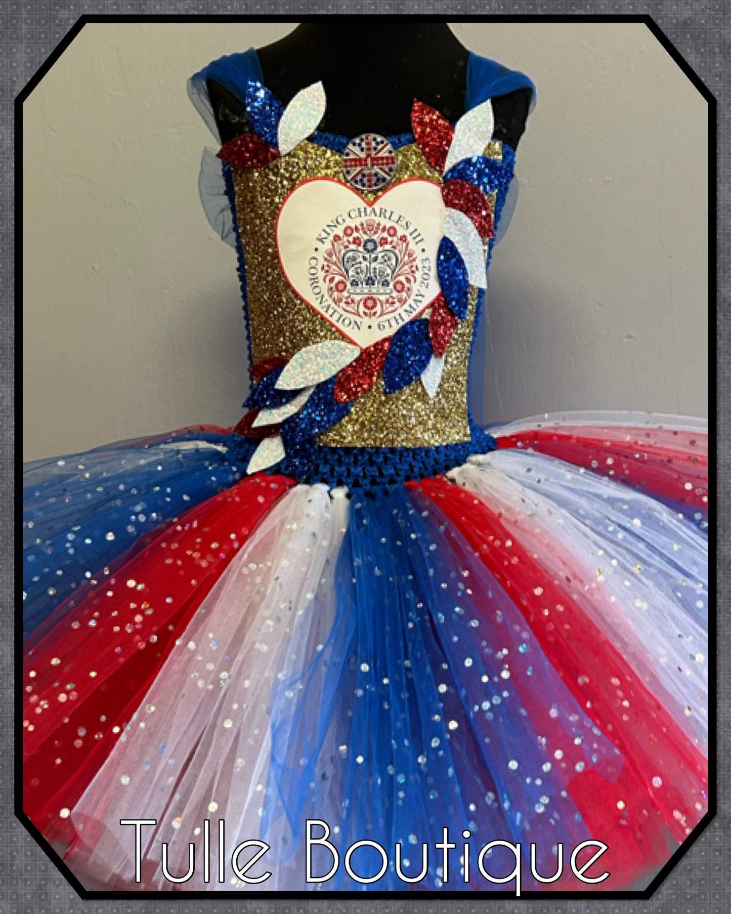 Union Jack Royal Princess  Kings Coronation Crown tutu dress