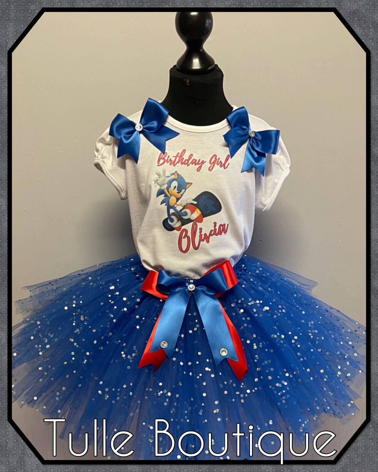 Sonic the hedgehog T-shirt and tutu birthday party outfit