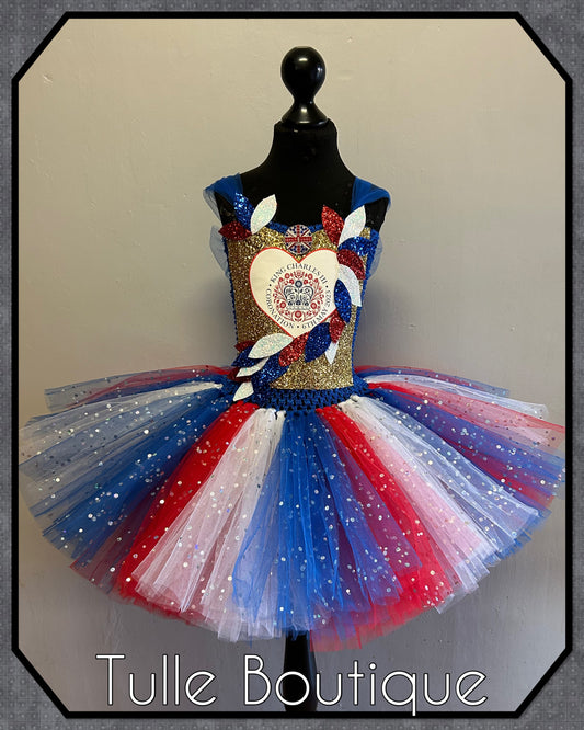 Union Jack Royal Princess  Kings Coronation Crown tutu dress