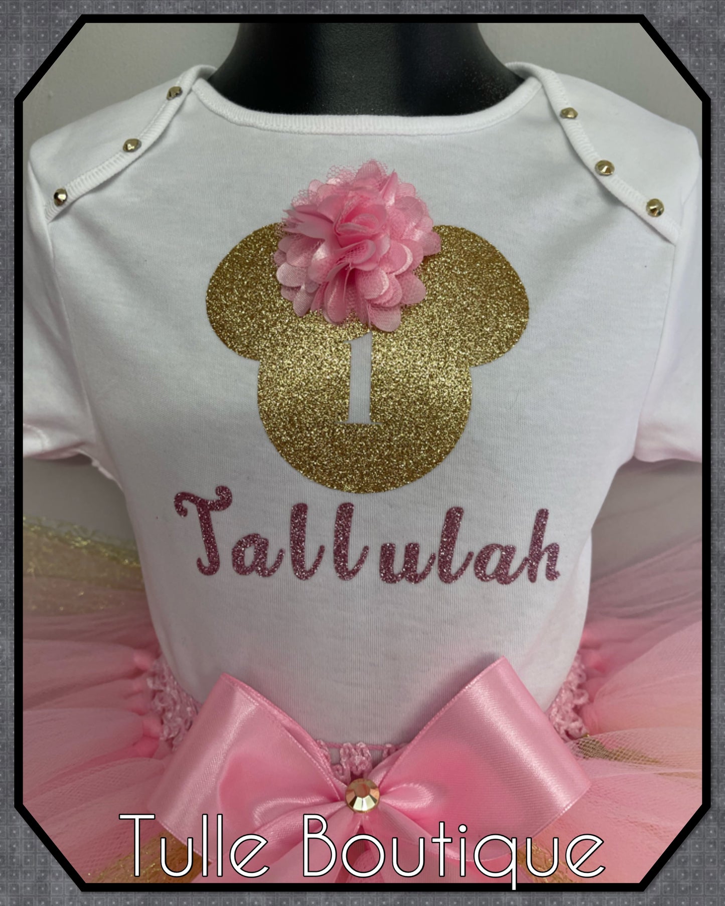 Pink and Gold Minnie Mouse 1st birthday party tutu outfit