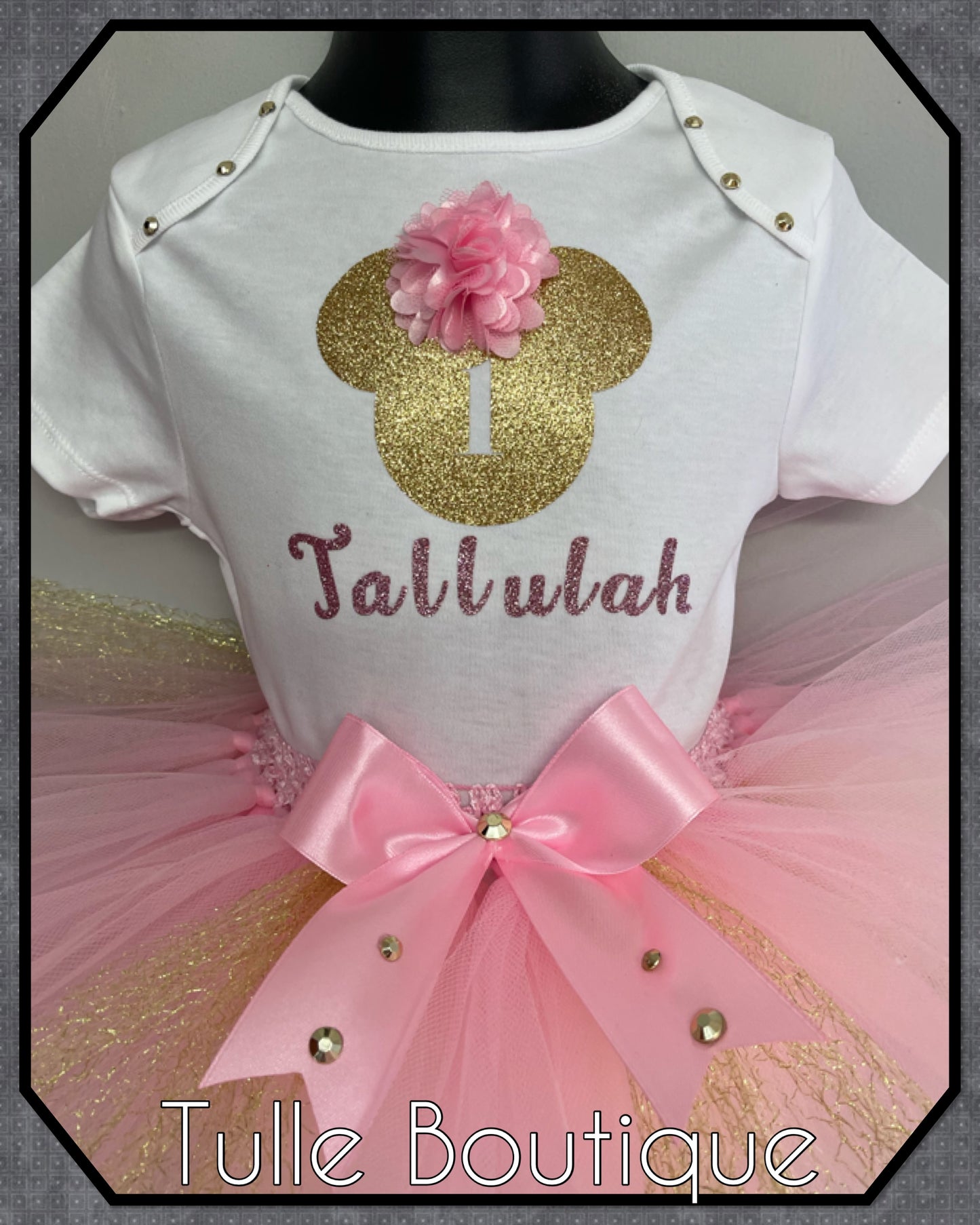 Pink and Gold Minnie Mouse 1st birthday party tutu outfit