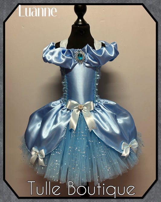 LUANNE. Girls Blue satin Princess ballgown tutu dress