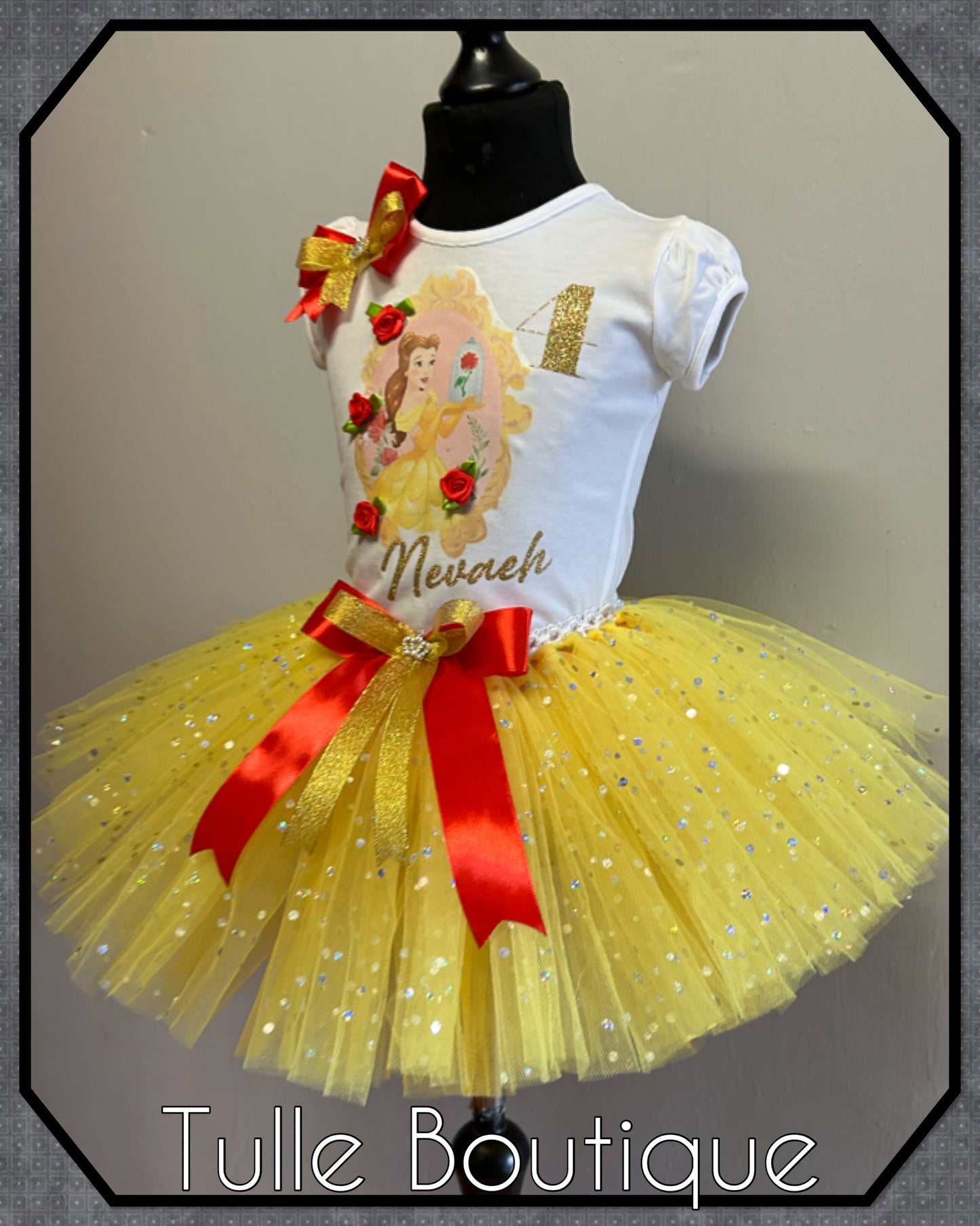 Girls Princess Belle birthday party tutu and T-shirt fancy party outfit