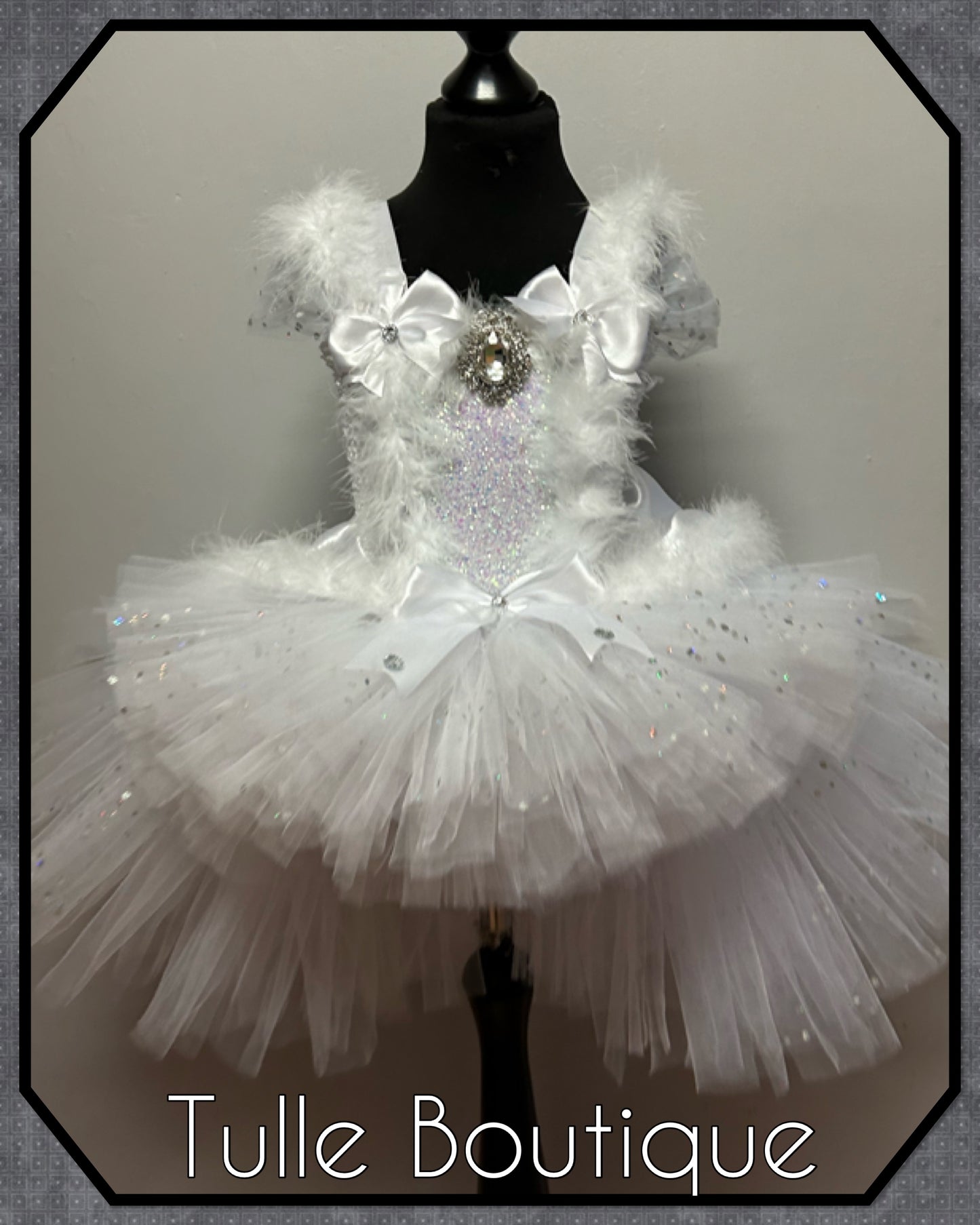 LEAH. Winter Wonderland Ice queen princess tutu dress with longer back.