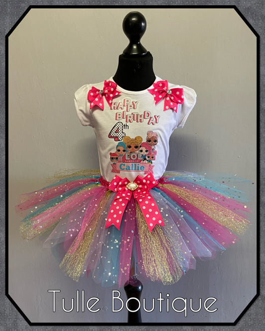 Doll themed T-shirt and tutu birthday party outfit