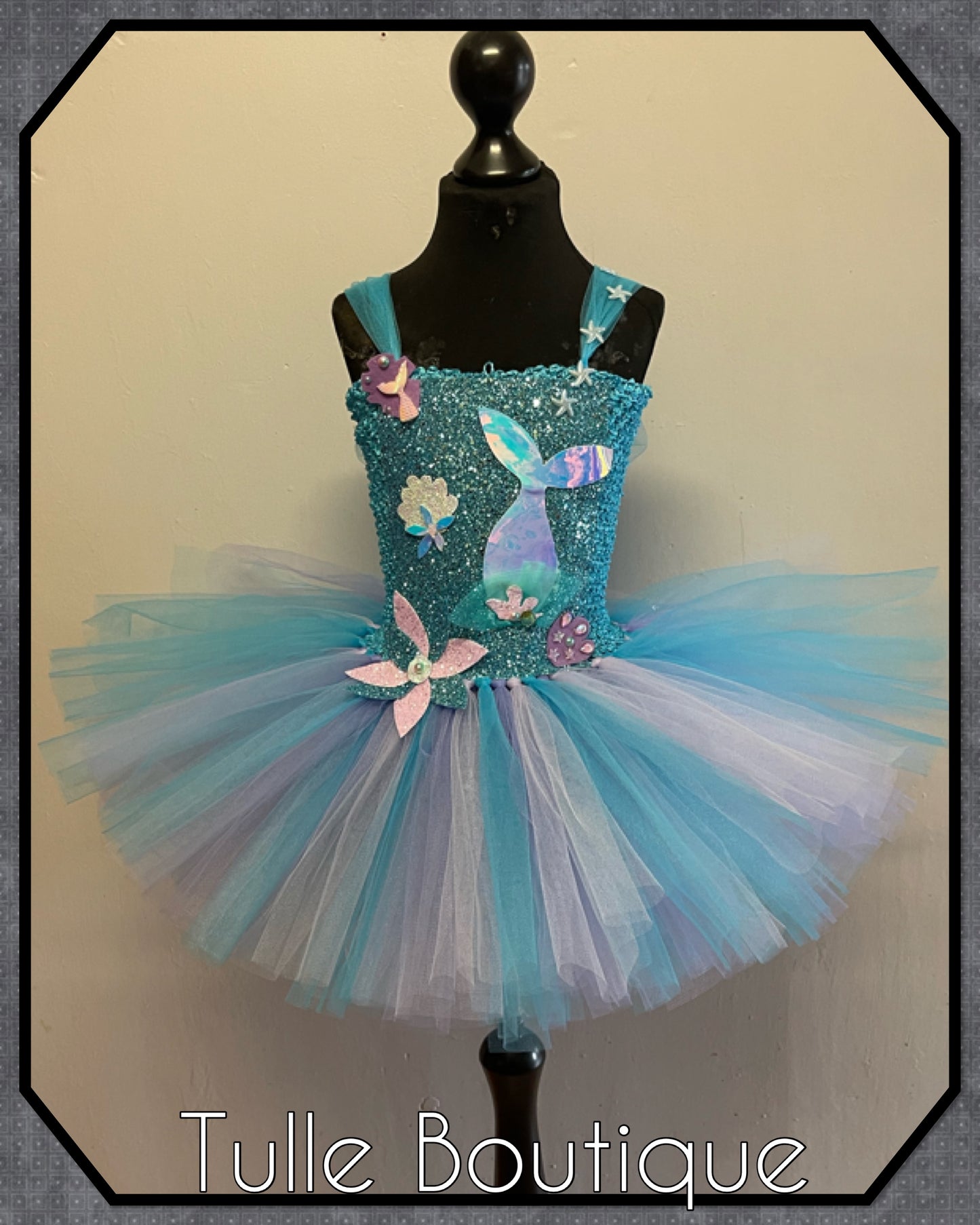 Mermaid tail themed princess birthday tutu dress