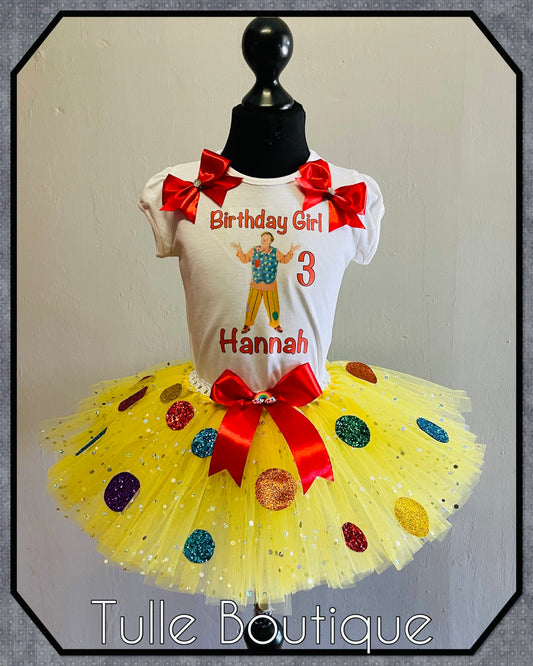 Mr Tumble T-shirt and tutu birthday party outfit