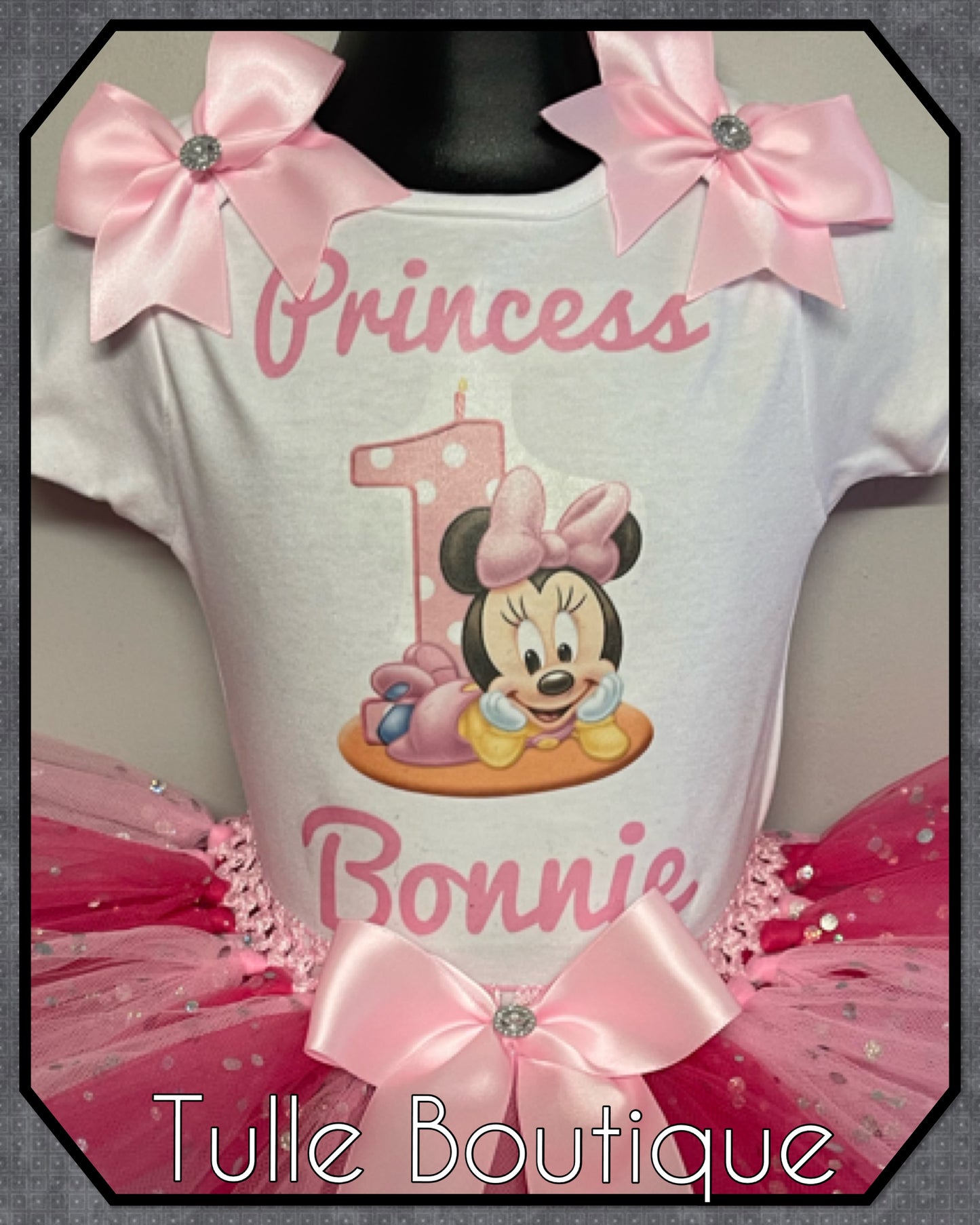 Minnie Mouse 1st birthday party tutu cake smash party outfit