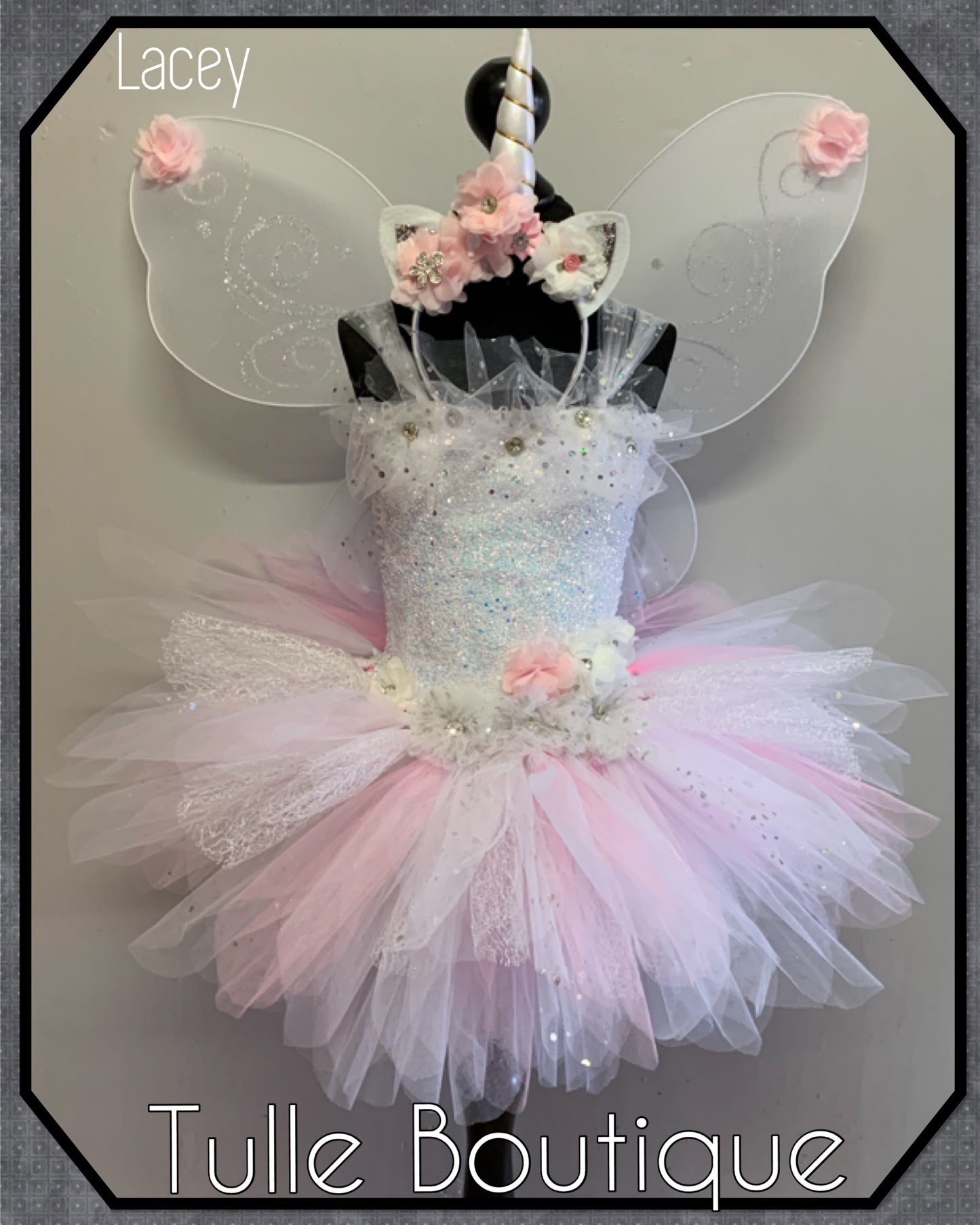 LACEY. Baby pink and white Unicorn princess tutu birthday party dress