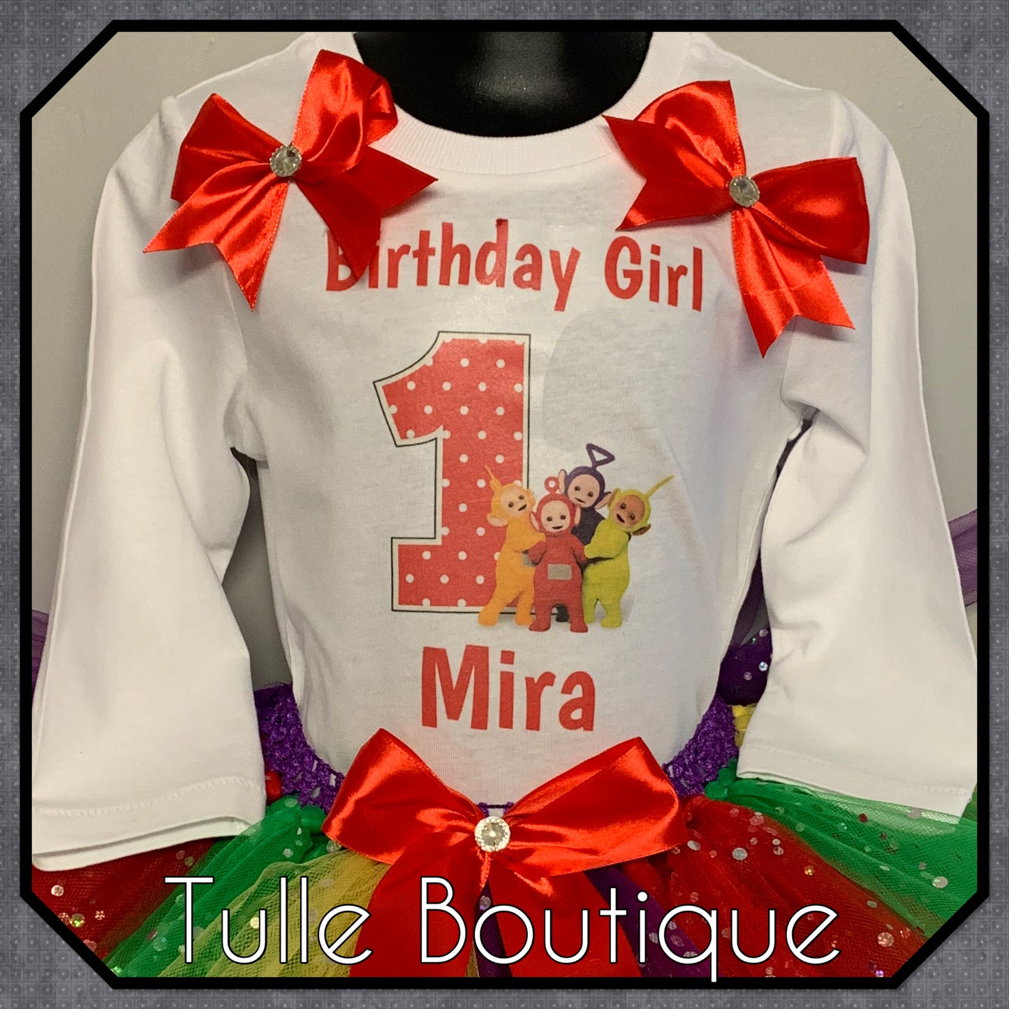 Teletubbies 1st birthday T-shirt and tutu birthday party outfit