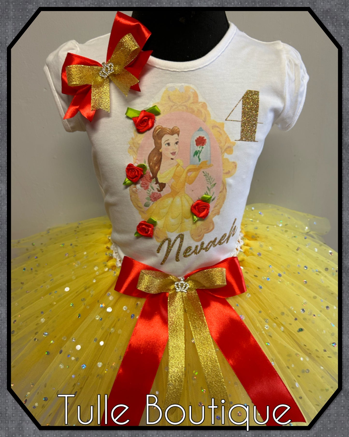 Girls Princess Belle birthday party tutu and T-shirt fancy party outfit