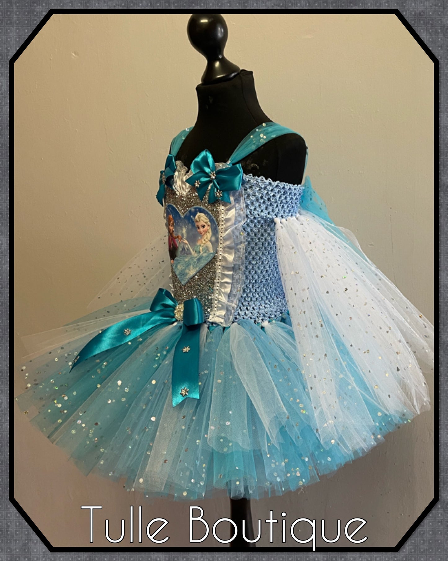 Frozen Elsa and Anna birthday party princess tutu dress with tulle cape