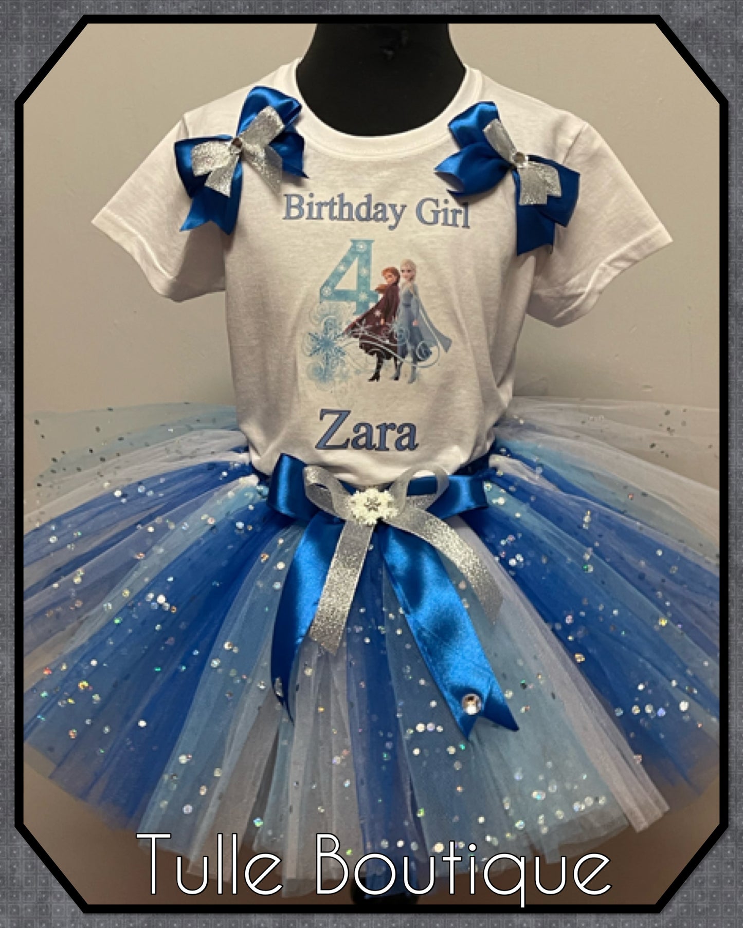 Frozen 2 T-shirt and tutu birthday party outfit blue and white mix