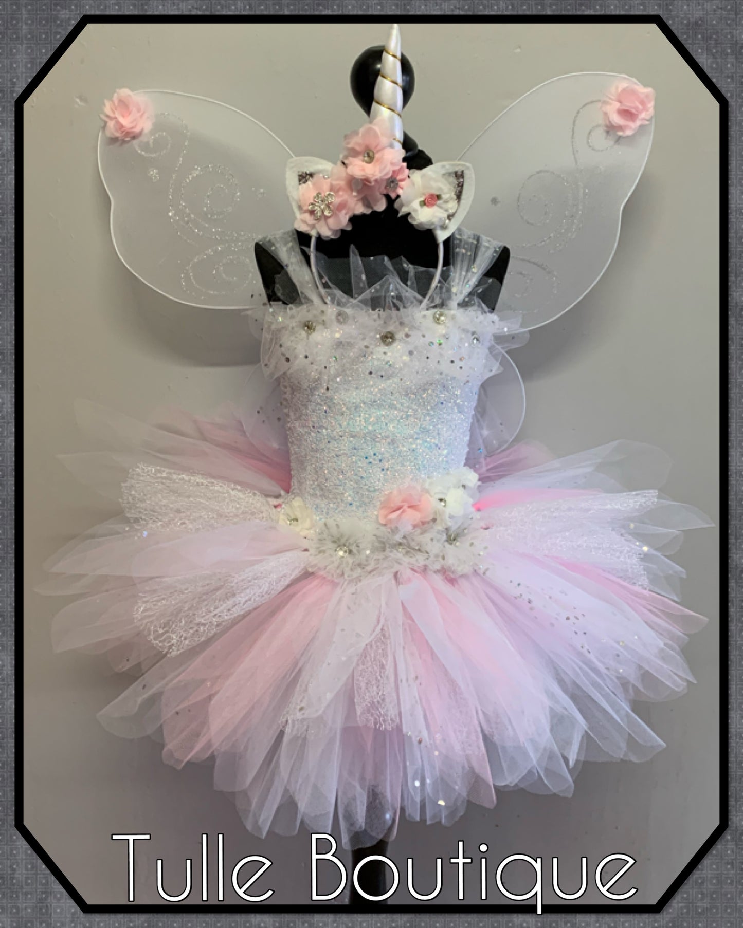 LACEY. Baby pink and white Unicorn princess tutu birthday party dress