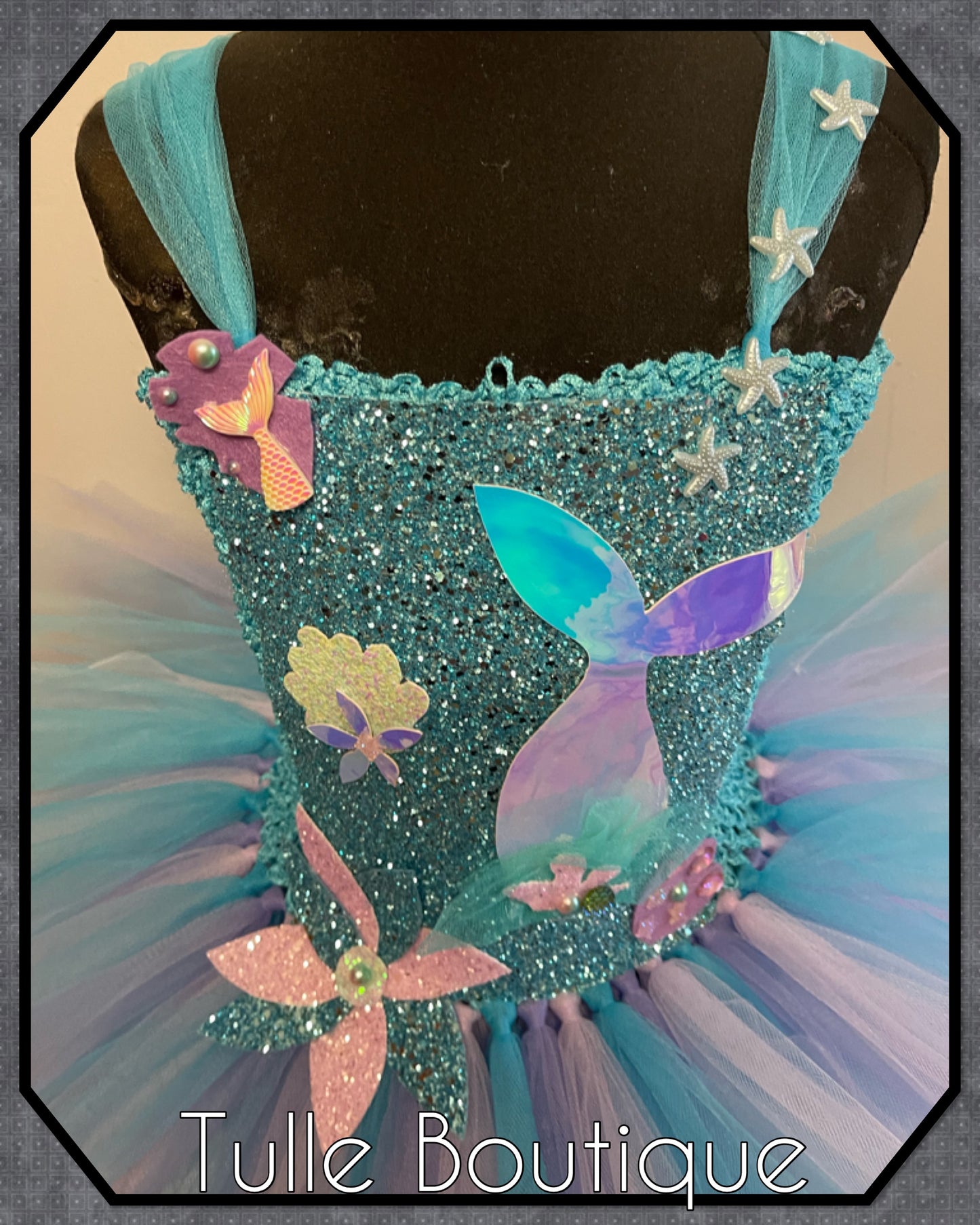 Mermaid tail themed princess birthday tutu dress