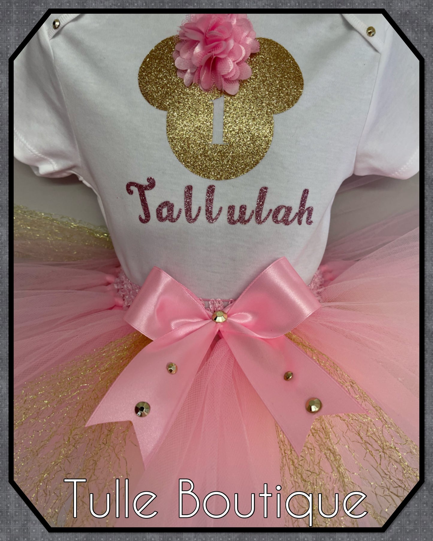 Pink and Gold Minnie Mouse 1st birthday party tutu outfit